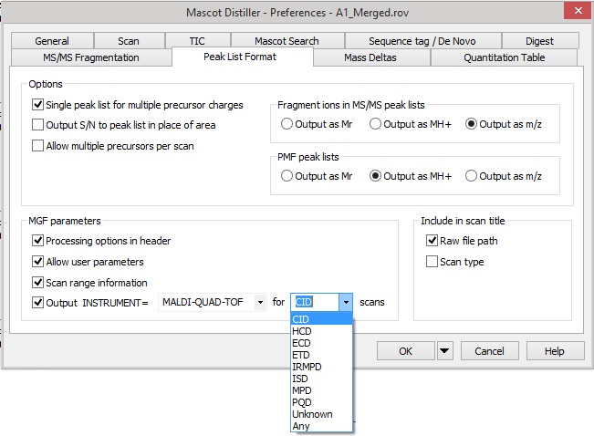 Distiller peak list format preferences