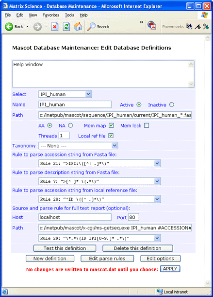 Mascot database maintenance utility