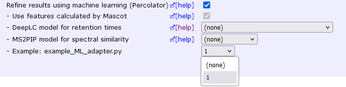 Screenshot of the format controls in Protein Family Summary, showing a dropdown item for example_ML_adapter.py