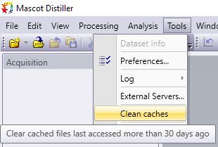 Screenshot of Tools menu of Mascot Distiller