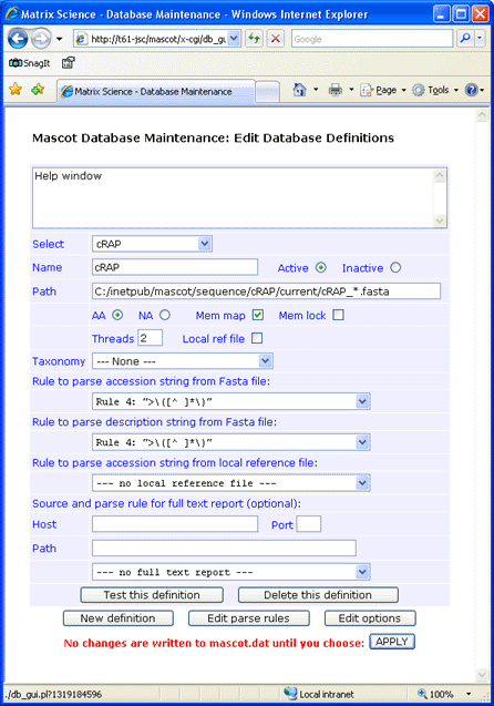 Mascot database maintenance utility