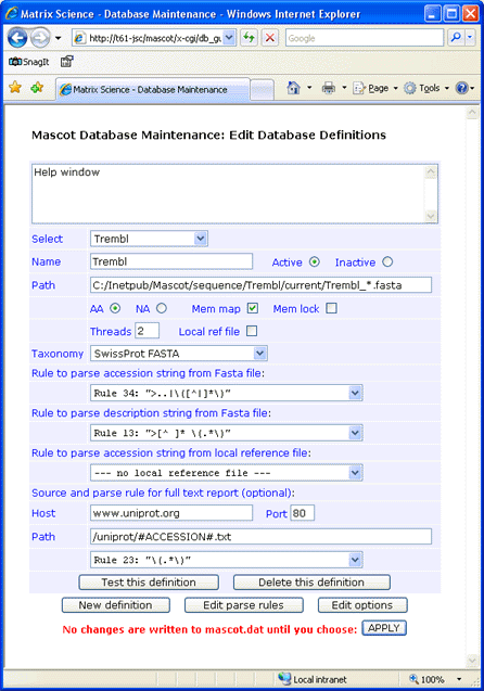 Mascot database maintenance utility